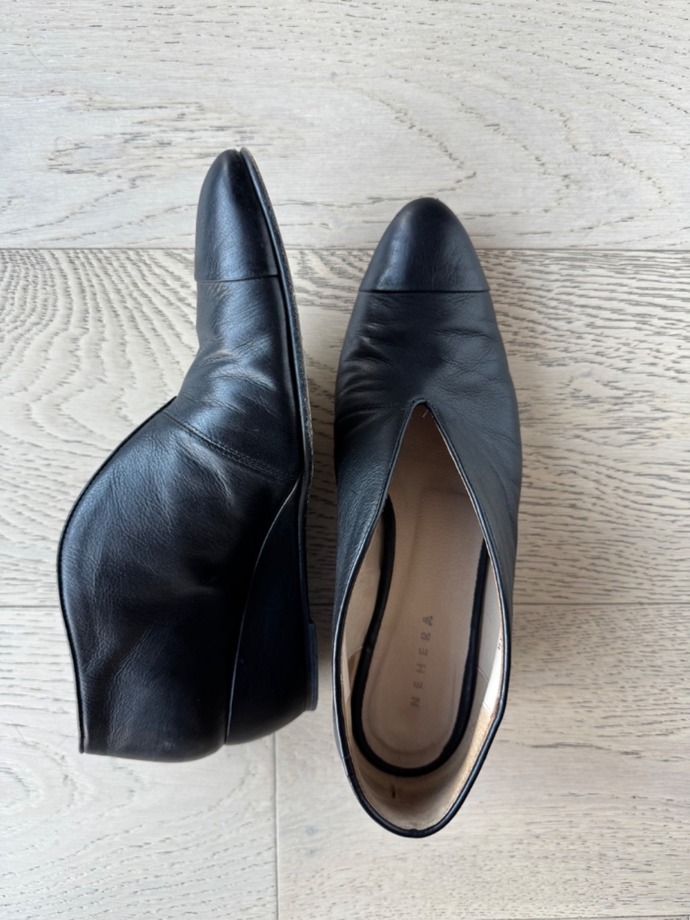 NEHERA Black Leather Wedge Heels - Size 38
